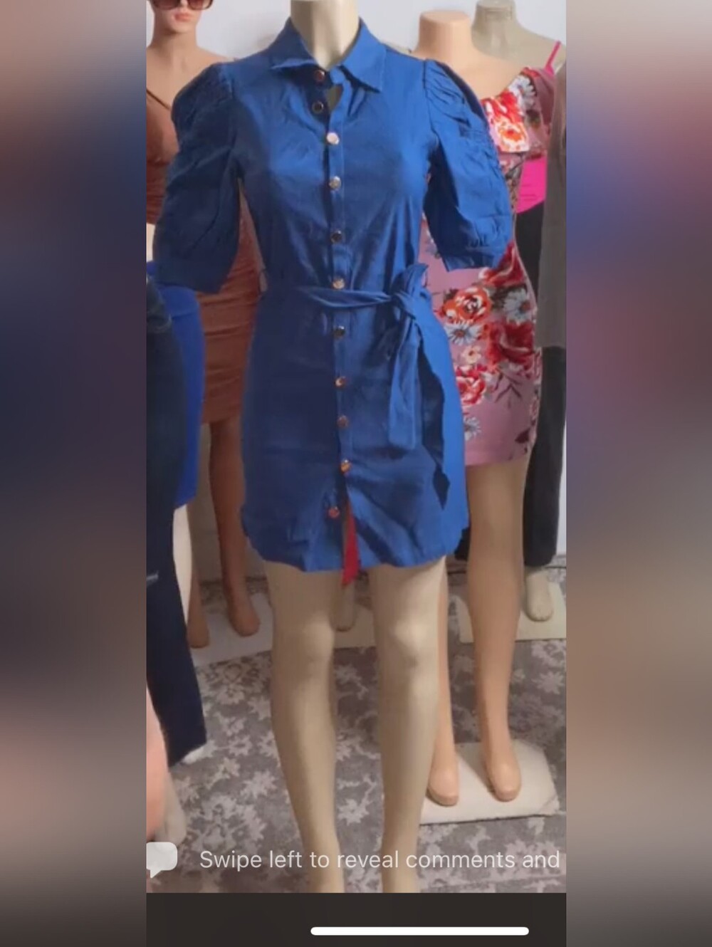 Button-Front Belted Shirt Dress in Vibrant Blue